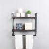 2-Tier Metal Industrial 23.6" Bathroom Shelves Wall Mounted,Rustic Wall Shelf Over Toilet,Towel Rack with Towel Bar,Utility Storage Shelf Rack, Floating Shelves Towel Holder,Retro Black view 2