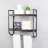2-Tier Metal Industrial 23.6" Bathroom Shelves Wall Mounted,Rustic Wall Shelf Over Toilet,Towel Rack with Towel Bar,Utility Storage Shelf Rack, Floating Shelves Towel Holder,Retro Black view 4