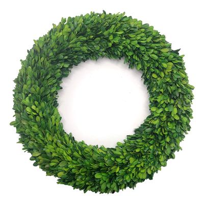 LMflorals 20 Inches Boxwood Wreath Preserved Green Leaves Wreath for Front Door Wall Window Hanging Wedding Party Decoration