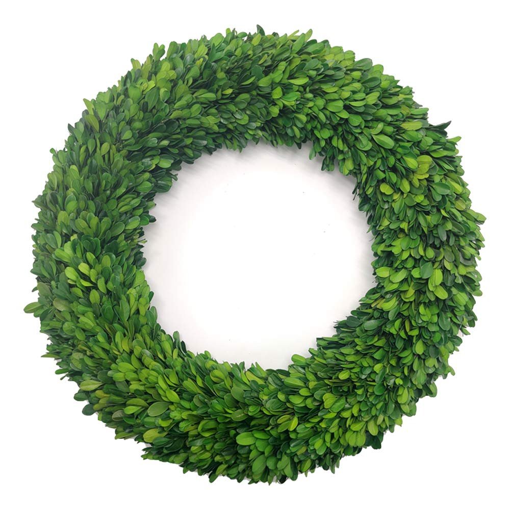LMflorals 20 Inches Boxwood Wreath Preserved Green Leaves Wreath for Front Door Wall Window Hanging Wedding Party Decoration