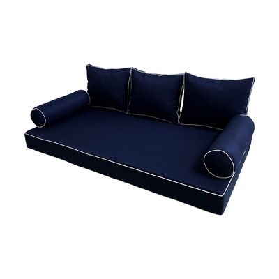 Prolinemax Style 3 - Mattress & Pillow Bolster Cushion for Outdoor Indoor Daybed Porch Swing Bed Contrast Trim Twin-XL Size AD101 | Covers ONLY |