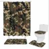 4 Pcs Camo Shower Curtain Set with Non-Slip Rug, Toilet Lid Cover, Bath Mat and 12 Hooks, Waterproof Shower Curtain Set for Bathroom - Forests Military Army Camouflage Pattern Uniform Style view 1