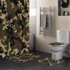 4 Pcs Camo Shower Curtain Set with Non-Slip Rug, Toilet Lid Cover, Bath Mat and 12 Hooks, Waterproof Shower Curtain Set for Bathroom - Forests Military Army Camouflage Pattern Uniform Style view 2