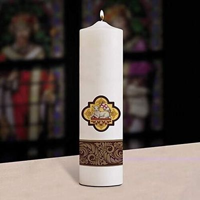 CB Church Supply Pillar Style Boxed 3 x 12-Inch Christ Candle by Will & Baumer, 4-Count, Agnus Dei