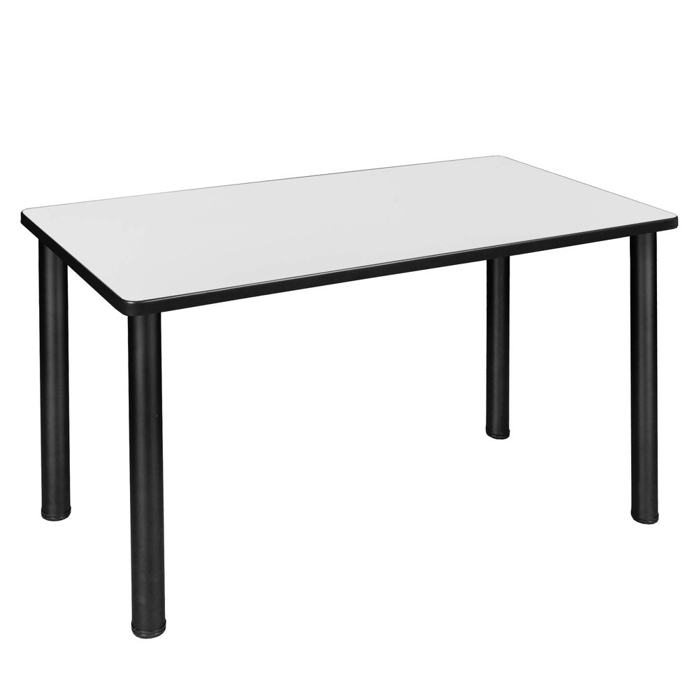 Regency Kee 48 x 24 in. Training & Seminar Table Durable Laminate Top with Modern Steel Post Legs, Adjustable Glides, Scratch & Stain Resistant Classroom or Office Table (White, Black Legs)