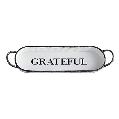 Creative Brands 47th & Main Oval Metal Serving Tray, 20" x 6.5", Grateful