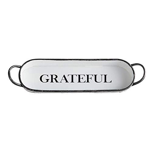 Creative Brands 47th & Main Oval Metal Serving Tray, 20" x 6.5", Grateful