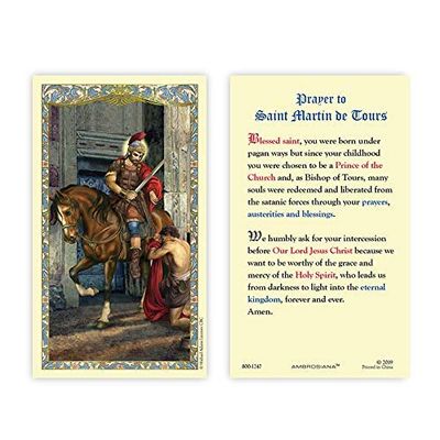 Christian Brands Catholic Holy Cards - Laminated Inspirational Prayer Card with Gold Foil Embossing, 25-Count, Saint Martin of Tours