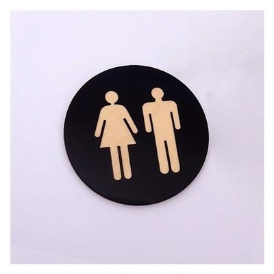 WGD Shuzi 12cm 15cm 20cm Acrylic Mirror Round Toilet Door Sign 3D Men Women Bathroom WC Black Gold Silver Modern Wood Base Wall Sticker Home Decor (Color : Black no Mirror, Size : 15cm (6 in))