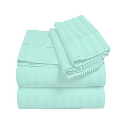 Fabricom Striped Flat Sheet Only - 800-Thread-Count TwinXL Size Aqua Blue Top Sheet - Best Premium Quality Sheet on Amazon - Luxury Soft 100% Egyptian Cotton Bedding, Lightweight and Breathable