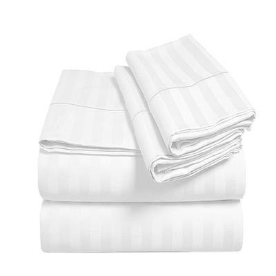 Fabricom Striped Flat Sheet Only - 800-Thread-Count Queen Size White Top Sheet - Best Premium Quality Sheet on Amazon - Luxury Soft 100% Egyptian Cotton Bedding, Lightweight and Breathable