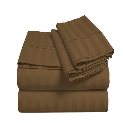Fabricom Striped Flat Sheet Only - 800-Thread-Count King Size Taupe Top Sheet - Best Premium Quality Sheet on Amazon - Luxury Soft 100% Egyptian Cotton Bedding, Lightweight and Breathable