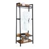 JJS 25.2" Entryway Coat Rack, Industrial Rustic Hall Tree Shoe Bench with Storage Shelves for Hallway, Wood Look Accent Furniture with Metal Frame, Rustic Brown view 1