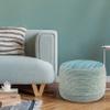 LR Home Indoor Polyester Modern Striped Ottoman Pouf | Aqua/White,18" x 18" x 14" view 1