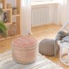 LR Home Indoor Polyester Modern Striped Ottoman Pouf | Coral/White,18" x 18" x 14" view 1