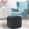 L. R. Resources, Inc. LR Home Hand-Woven Black/White/Blue Geometric Cotton Square Ottoman Pouf for Home Decor | Indoor Foot Rest for Bedroom & Living Room | 16 x 16 x 16 Stuffed Ottoman for Seating view 1
