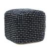 L. R. Resources, Inc. LR Home Hand-Woven Black/White/Blue Geometric Cotton Square Ottoman Pouf for Home Decor | Indoor Foot Rest for Bedroom & Living Room | 16 x 16 x 16 Stuffed Ottoman for Seating view 3