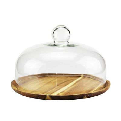 6/8/10/11 Inch Cake Box, Wooden Bread Burger Plate Restaurant Steak Tray Glass Sushi Dust Dome Cafe Food Preservation Cover (Size : 202012CM)