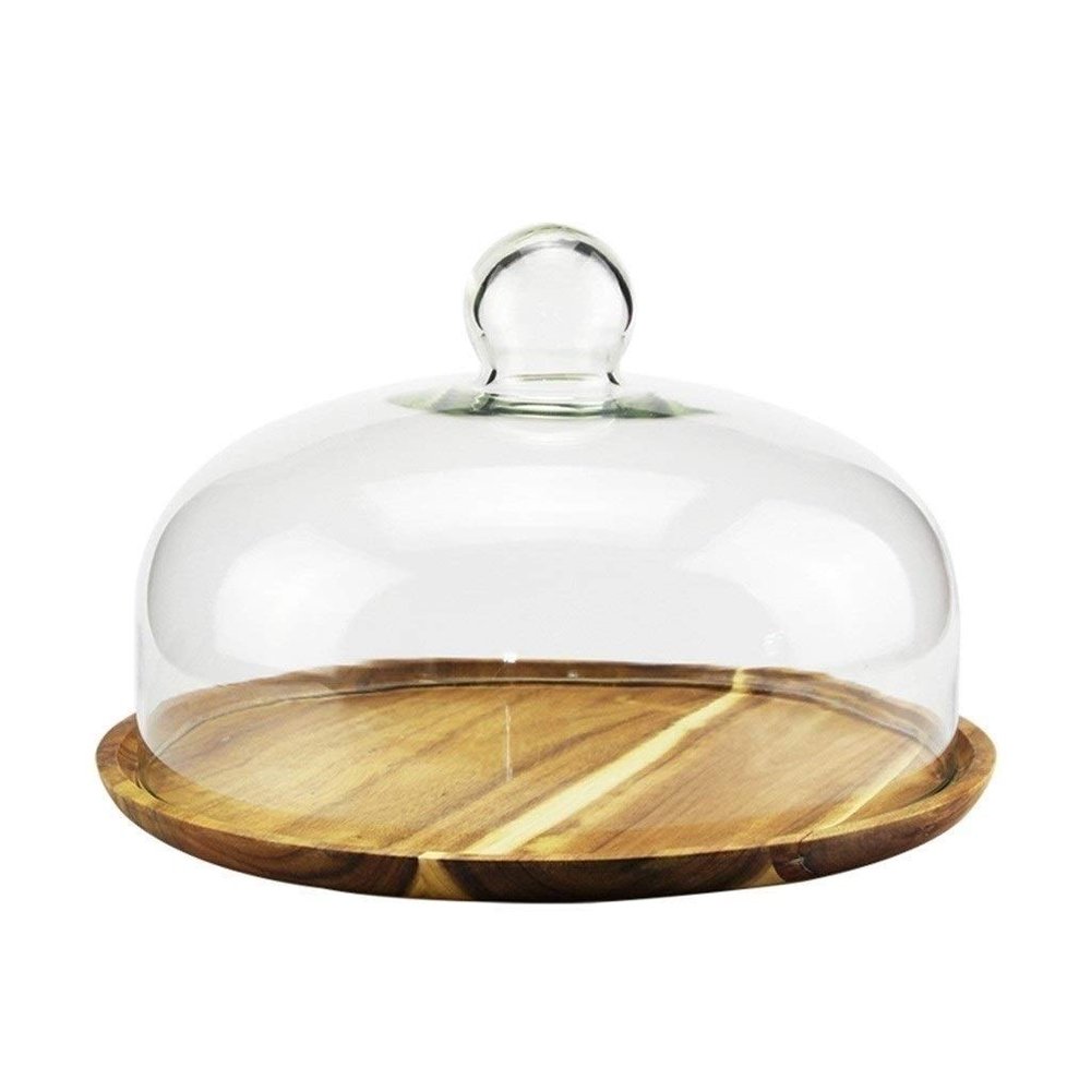 6/8/10/11 Inch Cake Box, Wooden Bread Burger Plate Restaurant Steak Tray Glass Sushi Dust Dome Cafe Food Preservation Cover (Size : 202012CM)