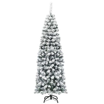 Goplus 6ft Snow Flocked Pencil Tree, Unlit Artificial Hinged Christmas Tree with Metal Stand, Slim Xmas Snowy Tree for Indoor and Outdoor Use