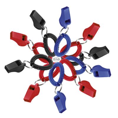 Lucky Line 2 Diameter Spiral Wrist Coil with Whistle Key Chain, Flexible Wrist Band Coach Teacher, Stretches to 12", Assorted 10 Pack (423100)