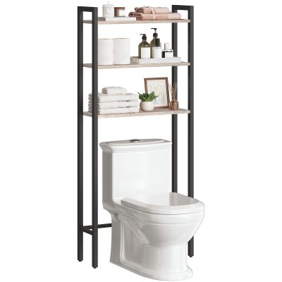 HOOBRO Over The Toilet Storage, 3-Tier Bathroom Organizer Shelf Over Toilet, Freestanding Bathroom Storage Shelves, Space Saver, Easy to Assemble for Room, Greige and Black BG41TS01