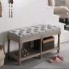 chairus Shoe Rack Bench Storage Vintage Bedroom Padded Bench Seat End of Bed, Fabric Tufted Farmhouse French Entryway Bench with Wood Legs for Hallway Foyer, Gray view 1