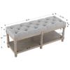 chairus Shoe Rack Bench Storage Vintage Bedroom Padded Bench Seat End of Bed, Fabric Tufted Farmhouse French Entryway Bench with Wood Legs for Hallway Foyer, Gray view 2