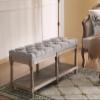 chairus Shoe Rack Bench Storage Vintage Bedroom Padded Bench Seat End of Bed, Fabric Tufted Farmhouse French Entryway Bench with Wood Legs for Hallway Foyer, Gray view 4
