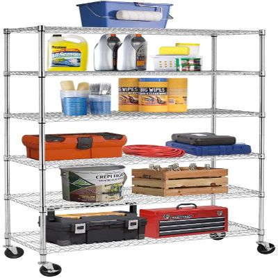 BestOffice 18x48x72 Wire Shelving with Commercial Wheels 6-Shelf Adjustable Heavy Duty Storage Shelves Metal Shelves Storage Unit Shelf,6000 LBS (Chrome)