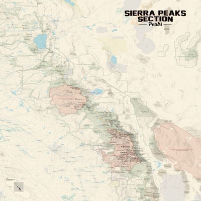 Sierra Peaks Section Climbers' Checklist Map 24x36 Poster (Tan)
