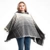 cloaks Plaid Hoodied Poncho Blanket Knitted Tassel Oversized Poncho with Hood Winter Fall Fashion Warm Sweater Coat Blanket Hoodie (DP4-02black&Grey) view 3