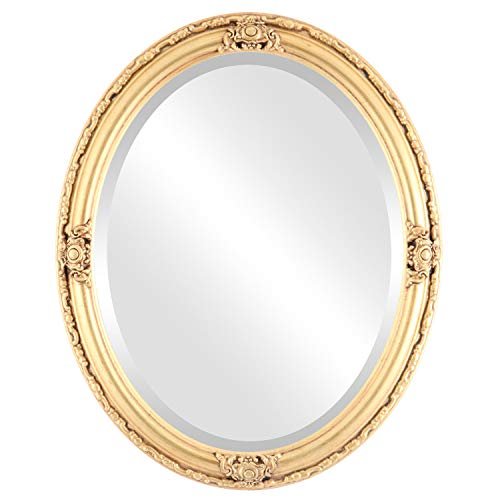 OVALCREST Oval Beveled Wall Mirror for Home Decor - Jefferson Style - Silver Leaf with Brown Antique - 22x26 Outside Dimensions