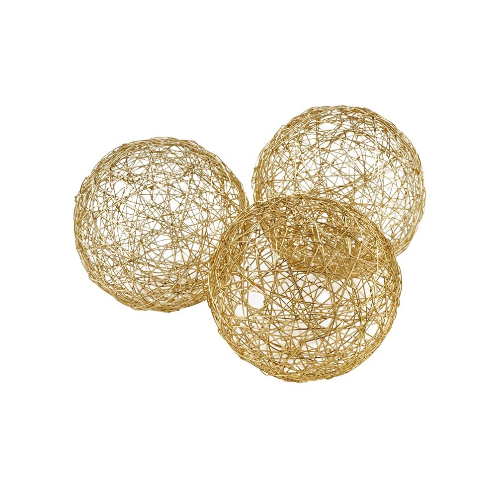 HomeRoots 5" X 5" X 5" Gold Iron Wire Spheres Box of 3