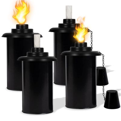 12oz Torch Replacement Canisters - 4 Pack Bamboo Torch Fuel Canister Torches Cans With Wicks and Covers, Refillable Metal Tabletop Lantern For Garden, Patio, Luau Party