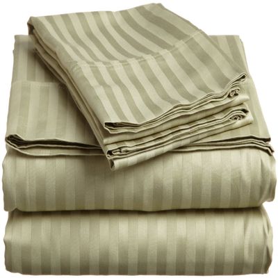 Apsley Linen Damask Stripe Egyptian Cotton 4-PCs Sheet Set Fits Mattress 16-20'' Deep Pocket Luxury Bedding Set High Thread Count Long Staple Sateen Weave (Emperor, Sage Green)