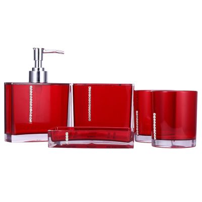 5pcs Bathroom Accessories Set Decorative Acrylic Collection Bath Accessory Set Includes Emulsion Bottle, Tooth Brush Holder, Dish, 2 Gargle Cup for Decorative Countertop and