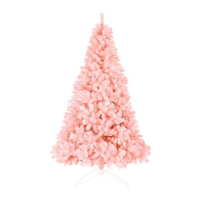 Bonnlo Upgraded Full 6ft Artificial Pink Christmas Tree Holiday Decoration w/ 1,600 Branch Tips, Sturdy Metal Stand