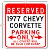 1977 77 Chevy Corvette Reserved Parking Only All Others Will Be Sold For Scrap, Metal Parking Sign, Man Cave Wall Decor, Novelty Garage Sign - 12"x18" view 3