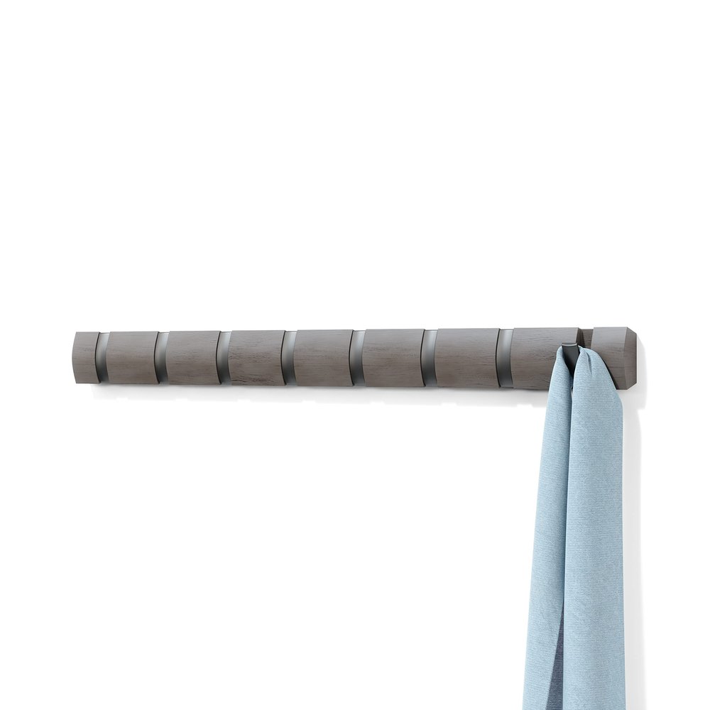 Umbra Flip Wall-Mounted Coat Rack with 8 Hooks  Modern, Space-Saving Storage for Hats, Jackets, Bags, Entryway, Mudroom, Closet, Bathroom, Bedroom  Grey/Pewter