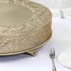 Efavormart 22" Gold Round Embossed Metal Cake Plateau, Large Wedding Cake Stand Riser for Reception & Banquet view 2