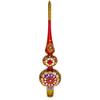 Embossed Clock on Glittered Double Ball Red Glass Christmas Tree Topper 12.5 Inches view 1