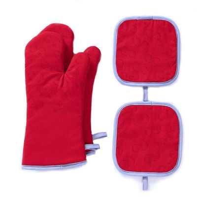 BBEART Oven Mitts and Pot Holders 4pcs Set, Kitchen Silicone Oven Gloves Heat Resistant (Red)