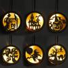 Duoer Wooden LED Light Round Witch Hollow Halloween Pendant Laser Hollow Witch Elf Haunted House Witch Lights Home Party Decor (Color : 04) view 2