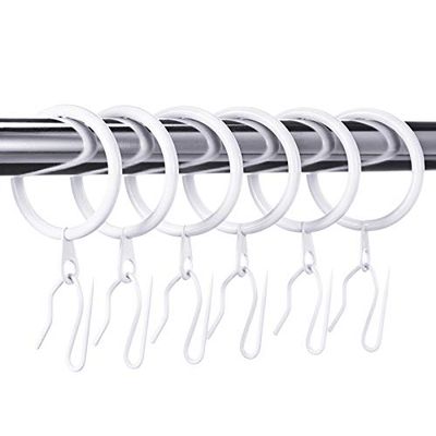Hotop 30 Pcs Metal Drapery Curtain Rings 0.98/1.26/1.65 inch Interior Diameter and 30 Pcs Hanging Curtain Drapery Pin Hooks for Window Door Shower(White,32 mm)