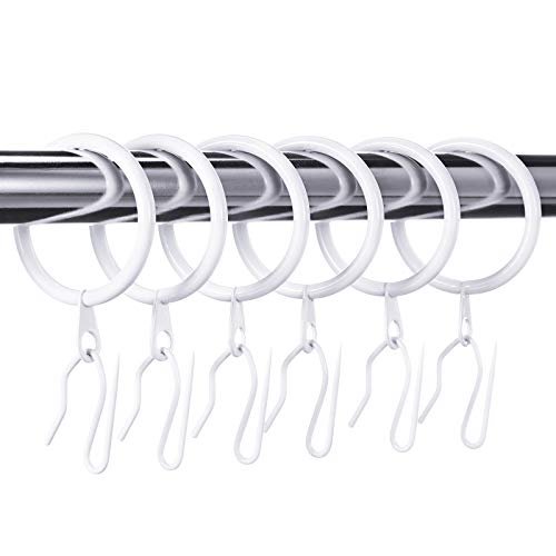 Hotop 30 Pcs Metal Drapery Curtain Rings 0.98/1.26/1.65 inch Interior Diameter and 30 Pcs Hanging Curtain Drapery Pin Hooks for Window Door Shower(White,32 mm)