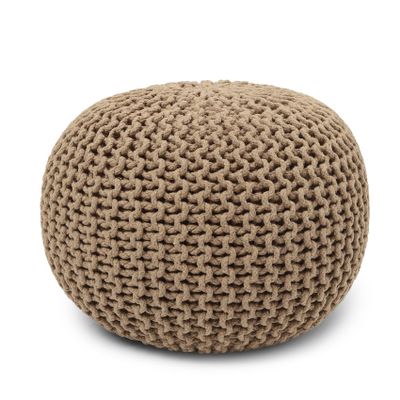 REDEARTH Round Pouf Ottoman - Hand Knitted Cable Boho Poof Home Dcor Pouffe Circular Footrest for Living Room - Bedroom - Lounge - 100% Cotton (19.5"x19.5"x14") - Beige
