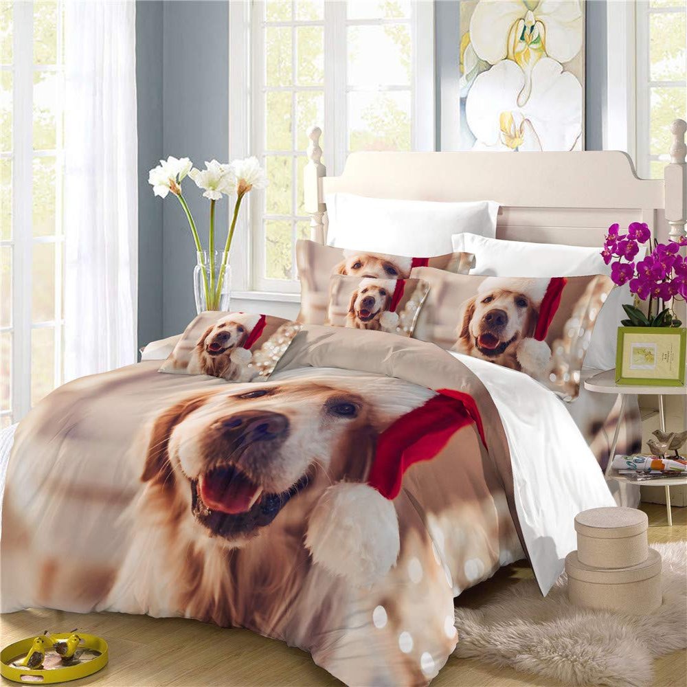 INDREAM Labrador Duvet Cover Animal Brown Dog Bedding Set for Bedroom Decoration,Twin/Full/Queen/King Size Bed Sets 3/4 Pieces (1 Duvet Cover with 2 Pillow Shams or Sheet) (KING-3PCS,B)