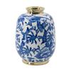 A&B Home 11'' Blue White Porcelain Vase Decorative Flower Bird Painted Glazed Ceramic Gold Lid Chinoiserie Ginger Jar Oriental Decor Centerpiece view 1