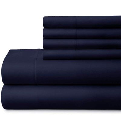 Apsley Linen Solid Color Egyptian Cotton 4-PCs Sheet Set Fits Mattress 16-20'' Deep Pocket Luxury Bedding Set High Thread Count Long Staple Sateen Weave (King, Navy Blue)